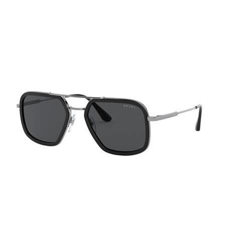 Prada PR 57XS M4Y5S0 Black Metal Square Sunglasses Grey .